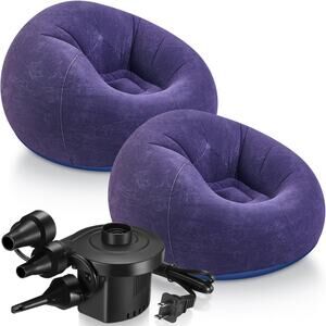 Realspring 2 Pcs Inflatable Bean Bag Chairs (BLUE)